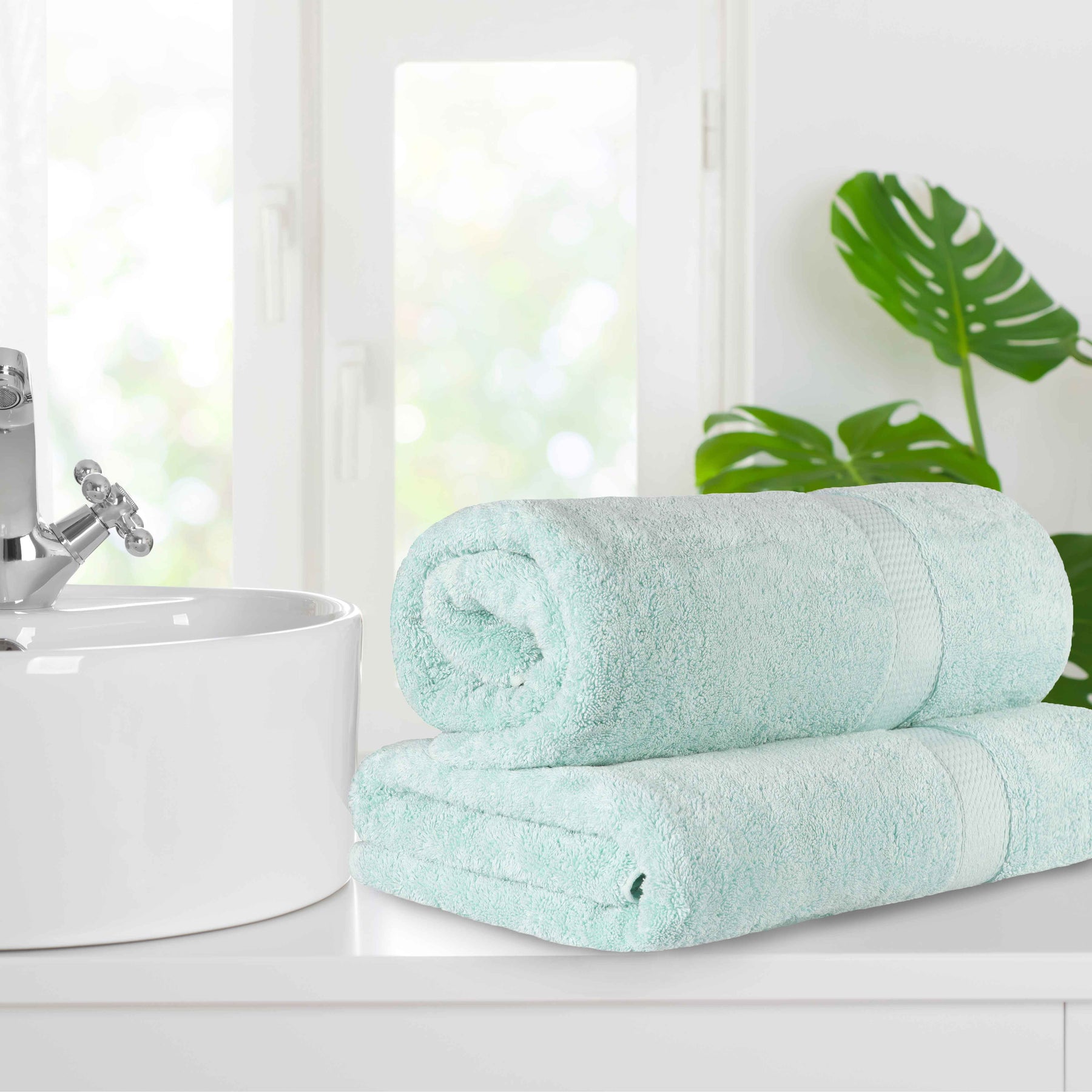 Egyptian Cotton Pile Absorbent 2 Piece Plush Solid Bath Sheet Set - Seafoam