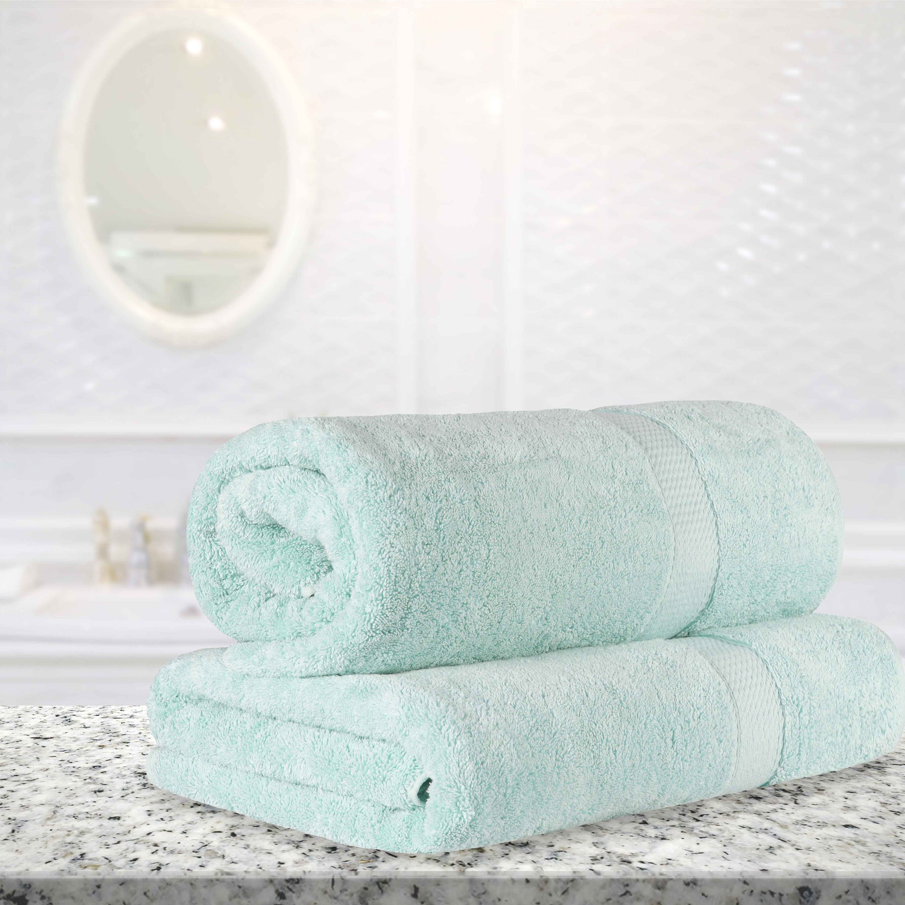 Egyptian Cotton Pile Absorbent 2 Piece Plush Solid Bath Sheet Set - Seafoam