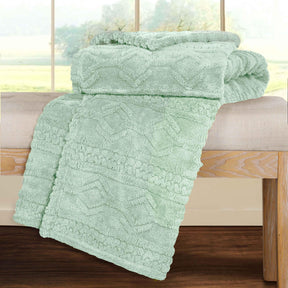 Arctic Boho Knit Jacquard Fleece Plush Medium Weight Fluffy Blanket - SeaFoam