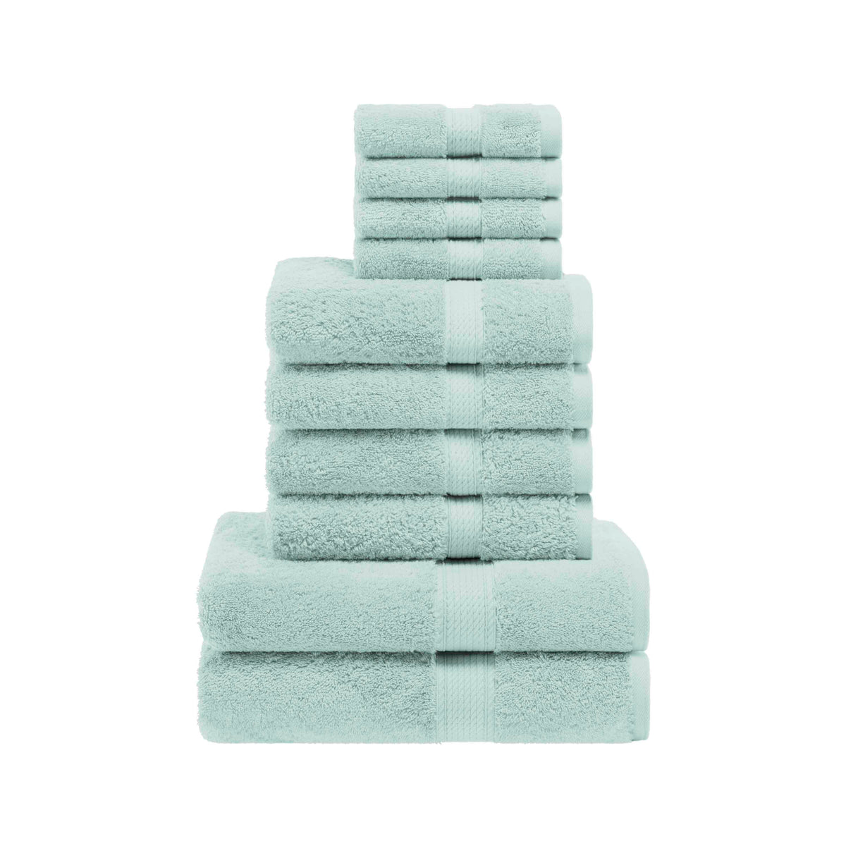 Egyptian Cotton Pile Heavyweight Highly Absorbent 10 Piece Towel Set - Seafoam