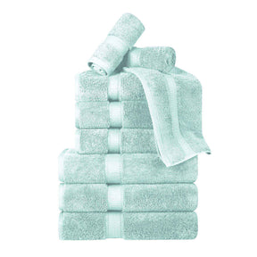 Egyptian Cotton Pile Plush Heavyweight Absorbent 9 Piece Towel Set - Seafoam