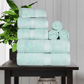 Egyptian Cotton Pile 8 Piece Ultra Plush Solid Towel Set - Seafoam