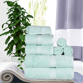 Egyptian Cotton Pile 8 Piece Ultra Plush Solid Towel Set - Seafoam