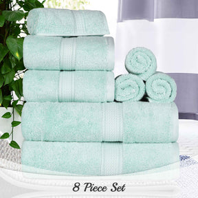 Egyptian Cotton Pile 8 Piece Ultra Plush Solid Towel Set - Seafoam