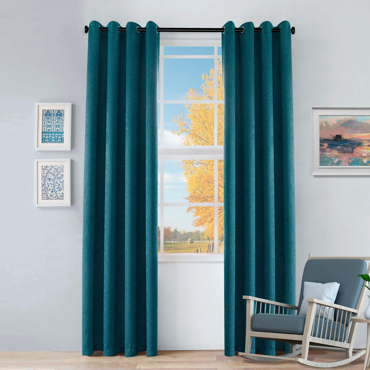 Blackout Senna Solid Textured Grommet Curtain Panels Set - DeepSea