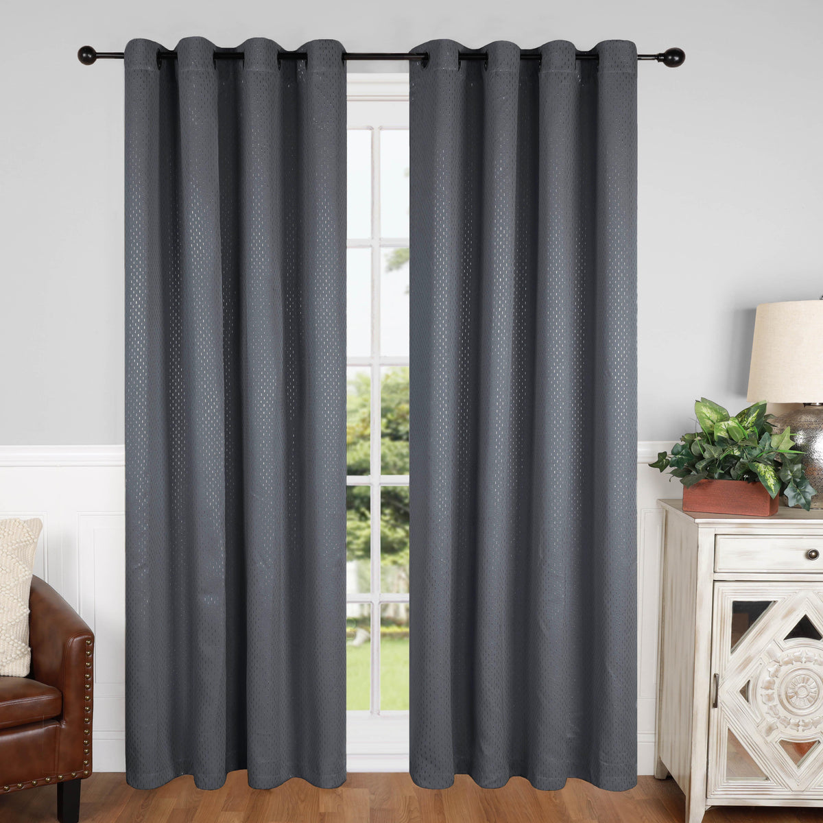 Solid Shimmer Grommet Blackout Curtain Panel Set - Gray