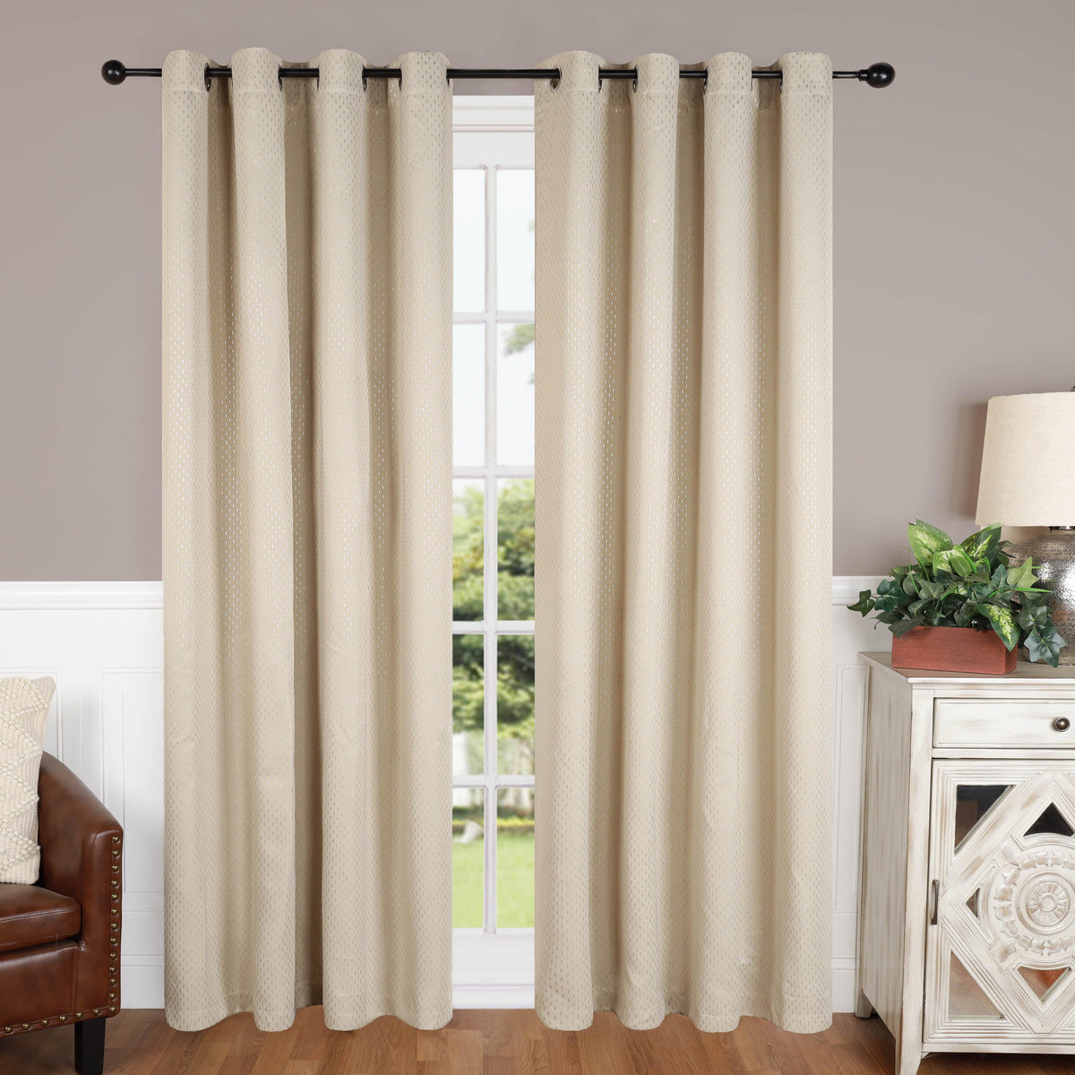 Solid Shimmer Grommet Blackout Curtain Panel Set - Ivory