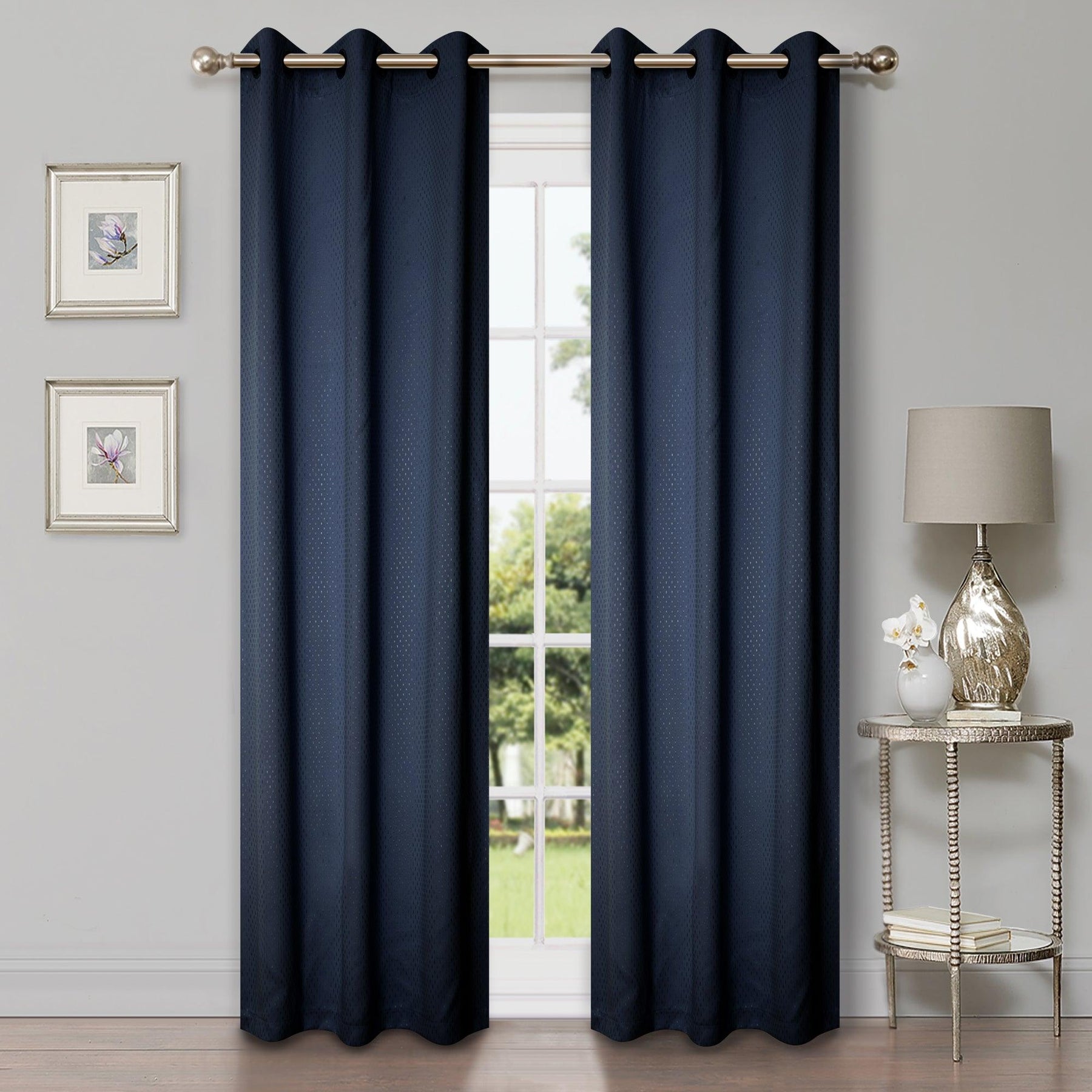 Solid Shimmer Grommet Blackout Curtain Panel Set - NavyBlue