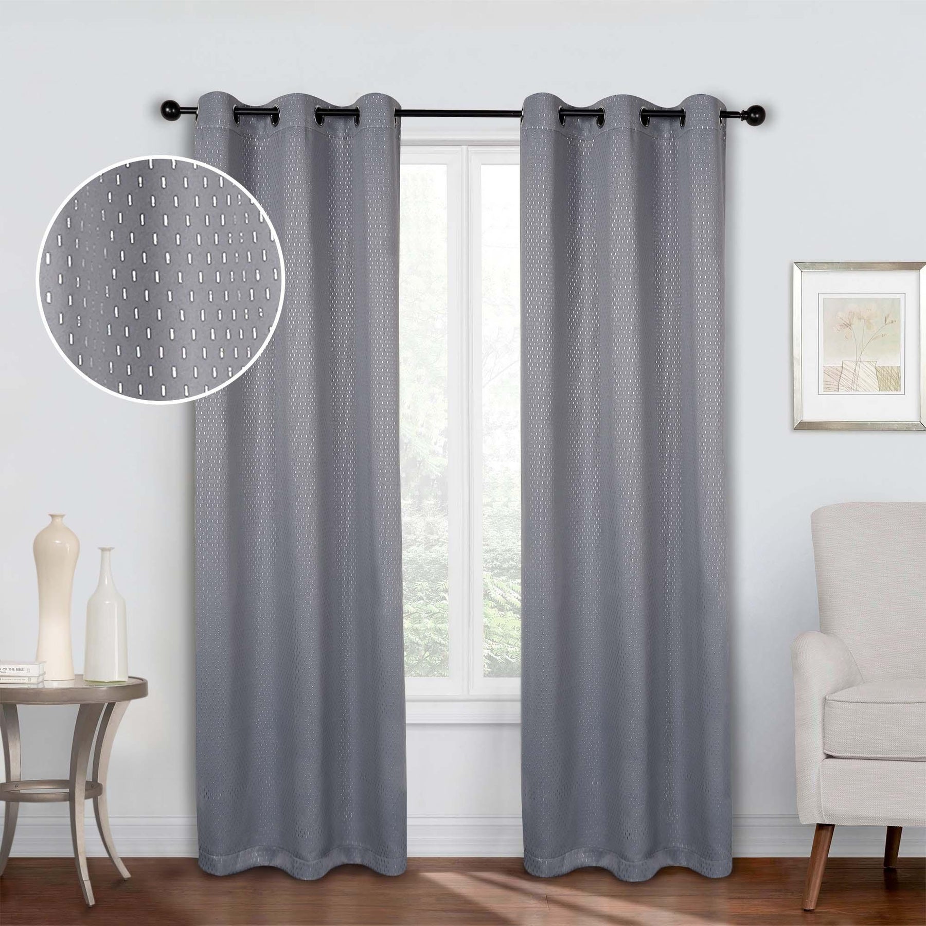 Solid Shimmer Grommet Blackout Curtain Panel Set - Silver