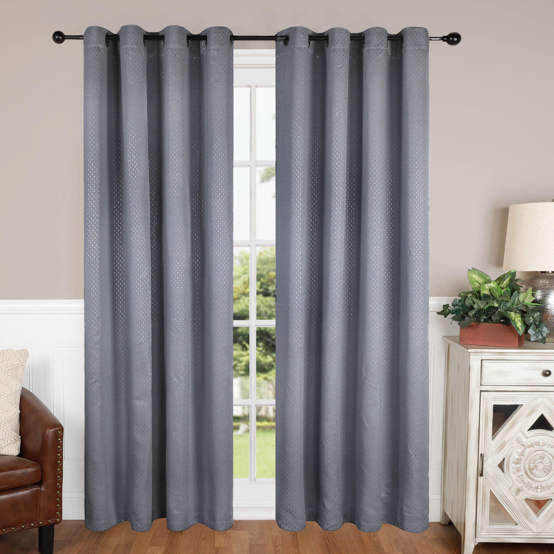 Solid Shimmer Grommet Blackout Curtain Panel Set - Silver