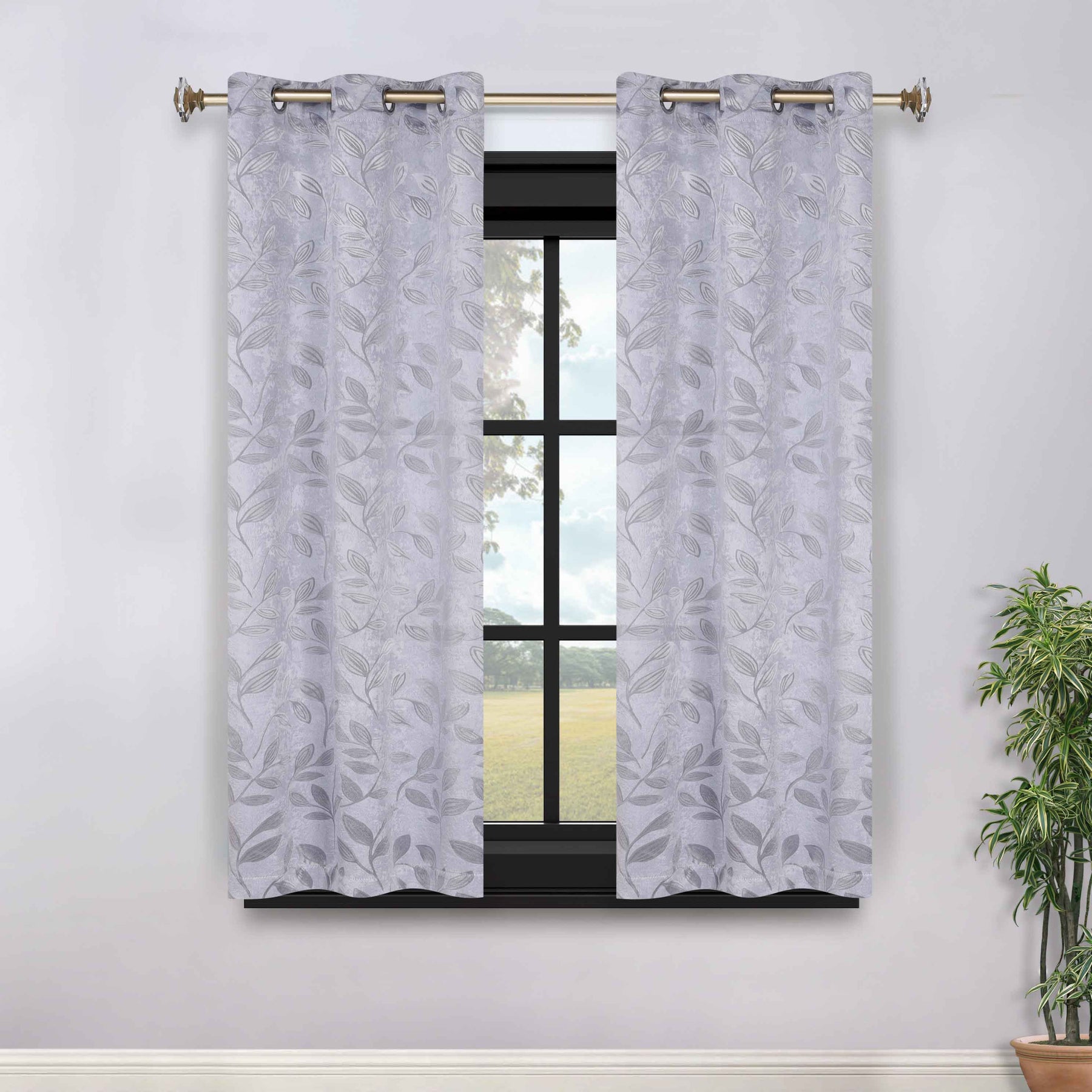 Leaves Room Darkening Grommet Blackout Curtain Panels, Set of 2 - Silver