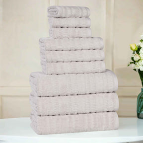 Mika Smart Twist Cotton Solid Textured Ribbed 9 Piece Towel Set