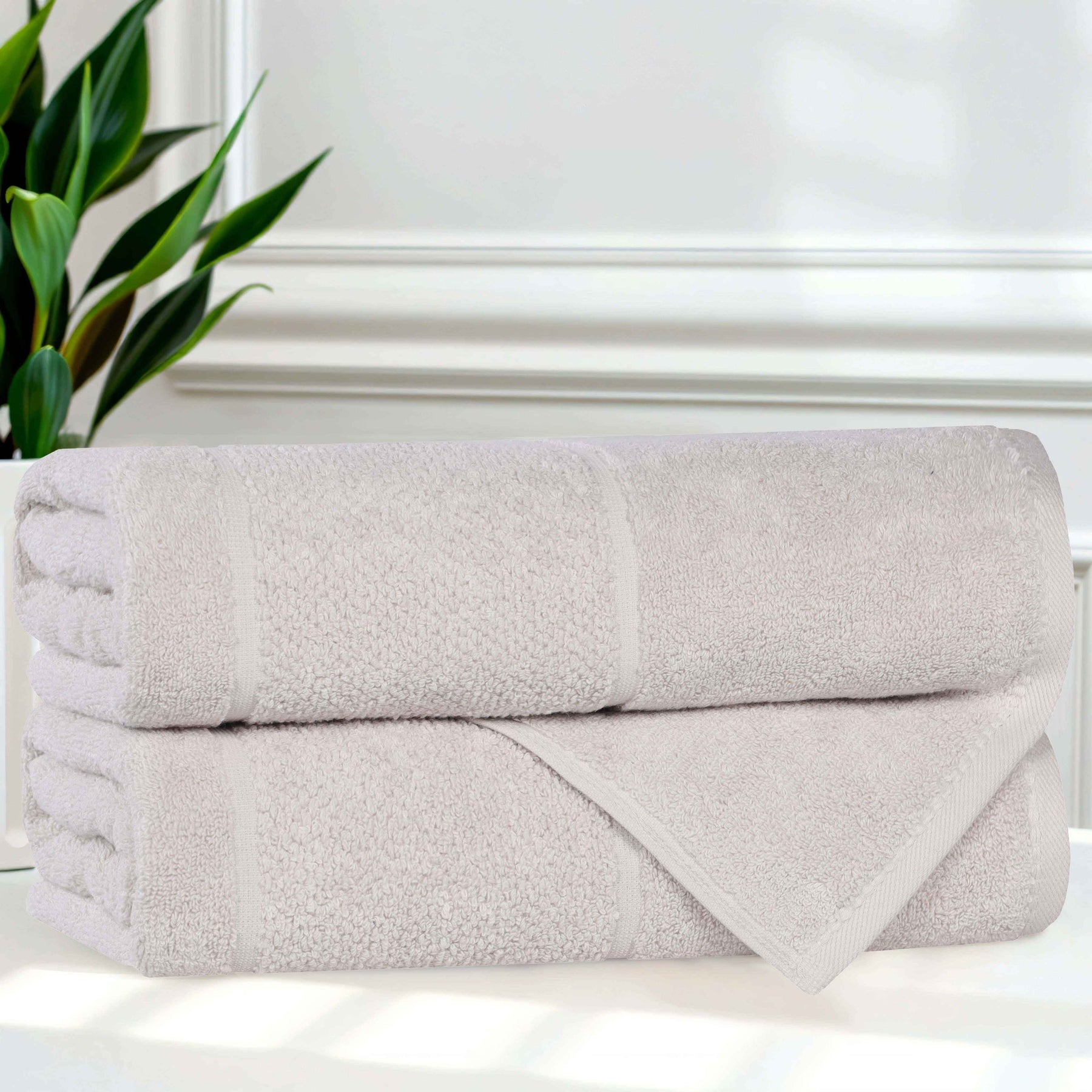 Mile Smart Twist Cotton Solid Thick Border Bath Towels, Set of 2