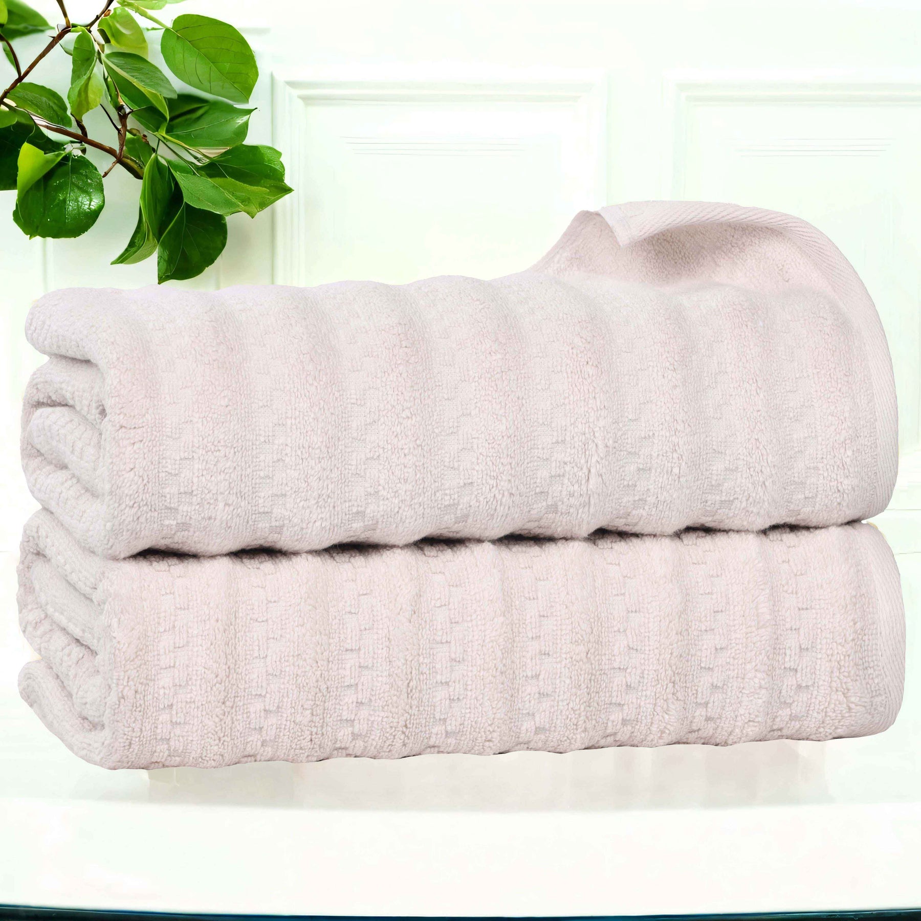 Zuma Zero Twist Cotton Waffle Textured Stripes Bath Towels, Set of 2