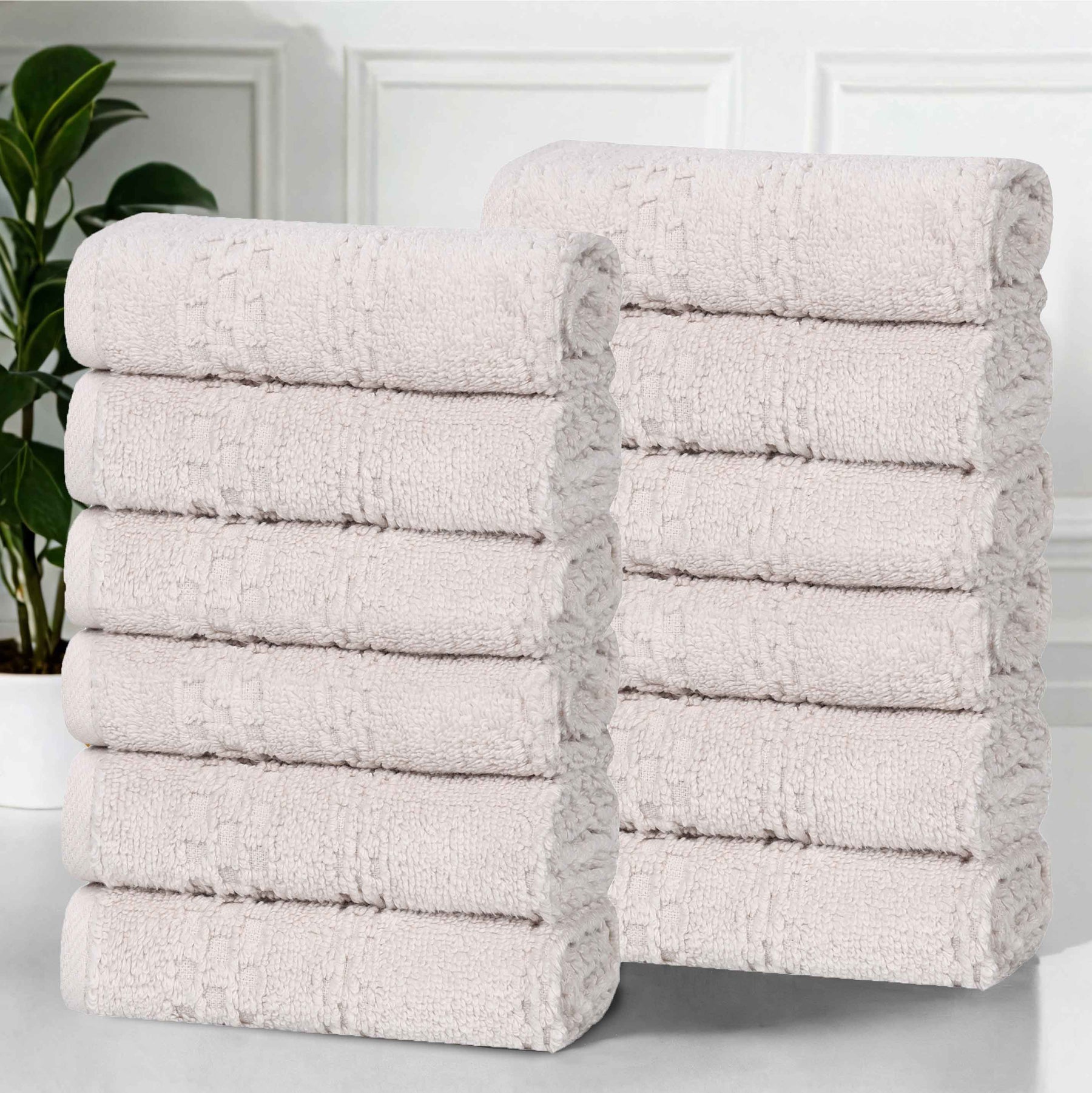 Playa Zero Twist Cotton Solid Waffle Textured Face Towels, Set of 12