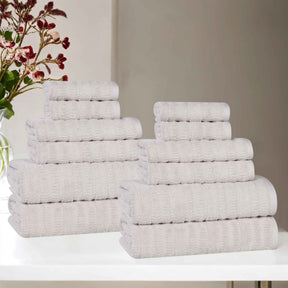 Mika Smart Twist Cotton Solid Textured Ribbed 12 Piece Towel Set