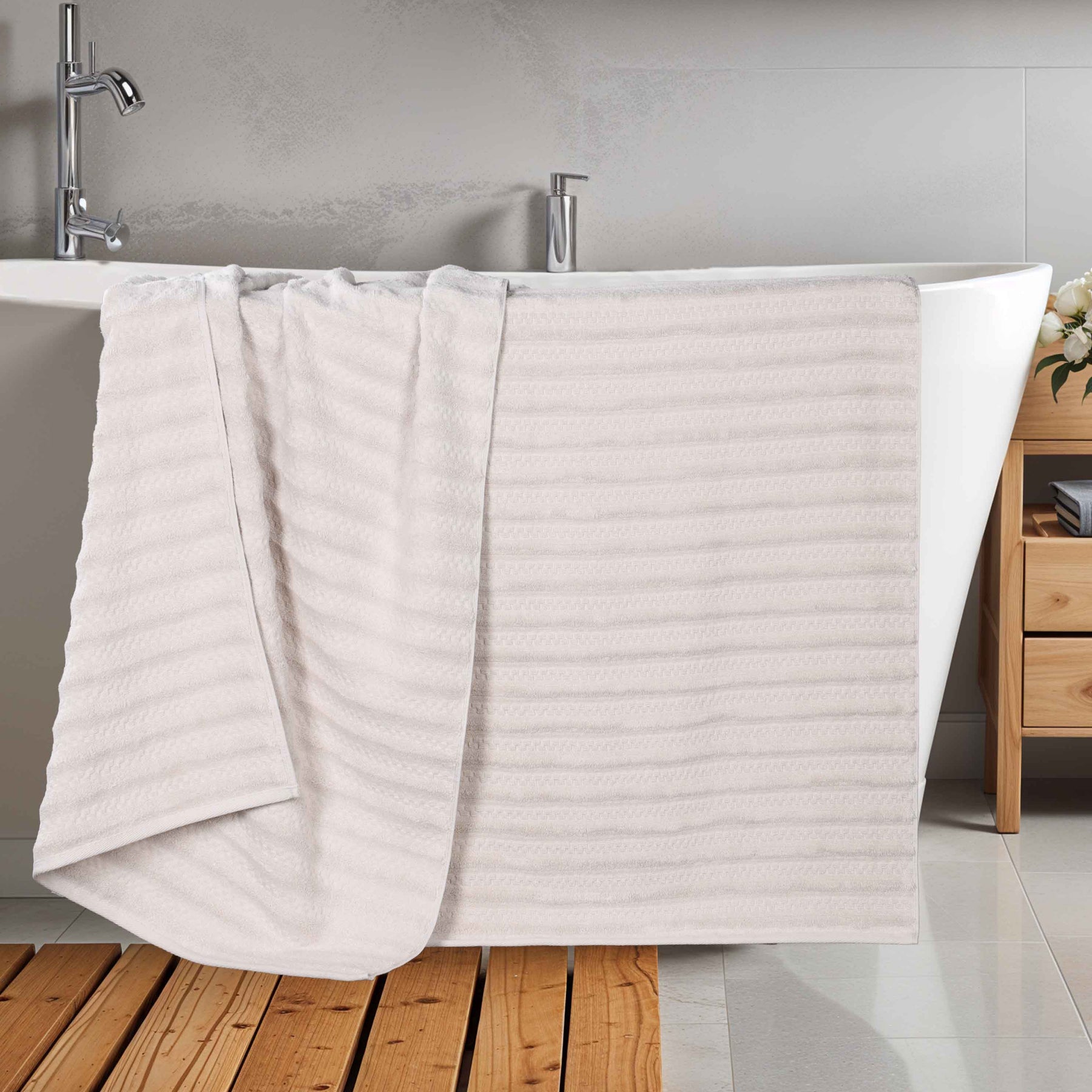 Zuma Zero Twist Cotton Waffle Textured Stripes Bath Sheets, Set of 2