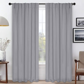 Solid Room Darkening Blackout Curtain Panels, Back Tabs, Set of 2 - Silver