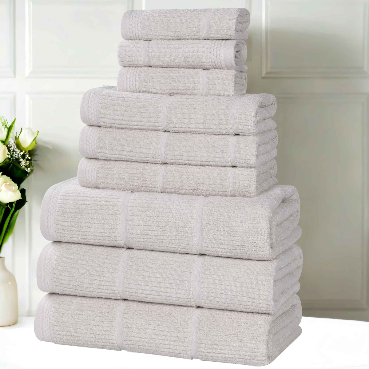 Milo Smart Twist Cotton Medium Weight Solid Ribbed 9 Piece Towel Set