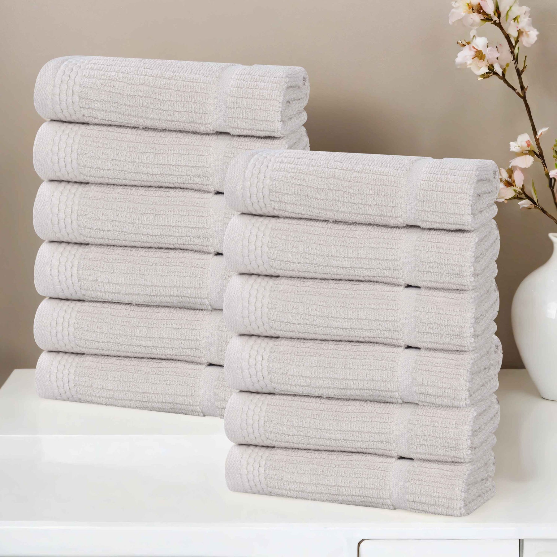 Milo Smart Twist Cotton Medium Weight Solid Face Towels, Set of 12