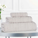 Mika Smart Twist Cotton Solid Textured Ribbed 3 Piece Towel Set - Towel Set by Superior