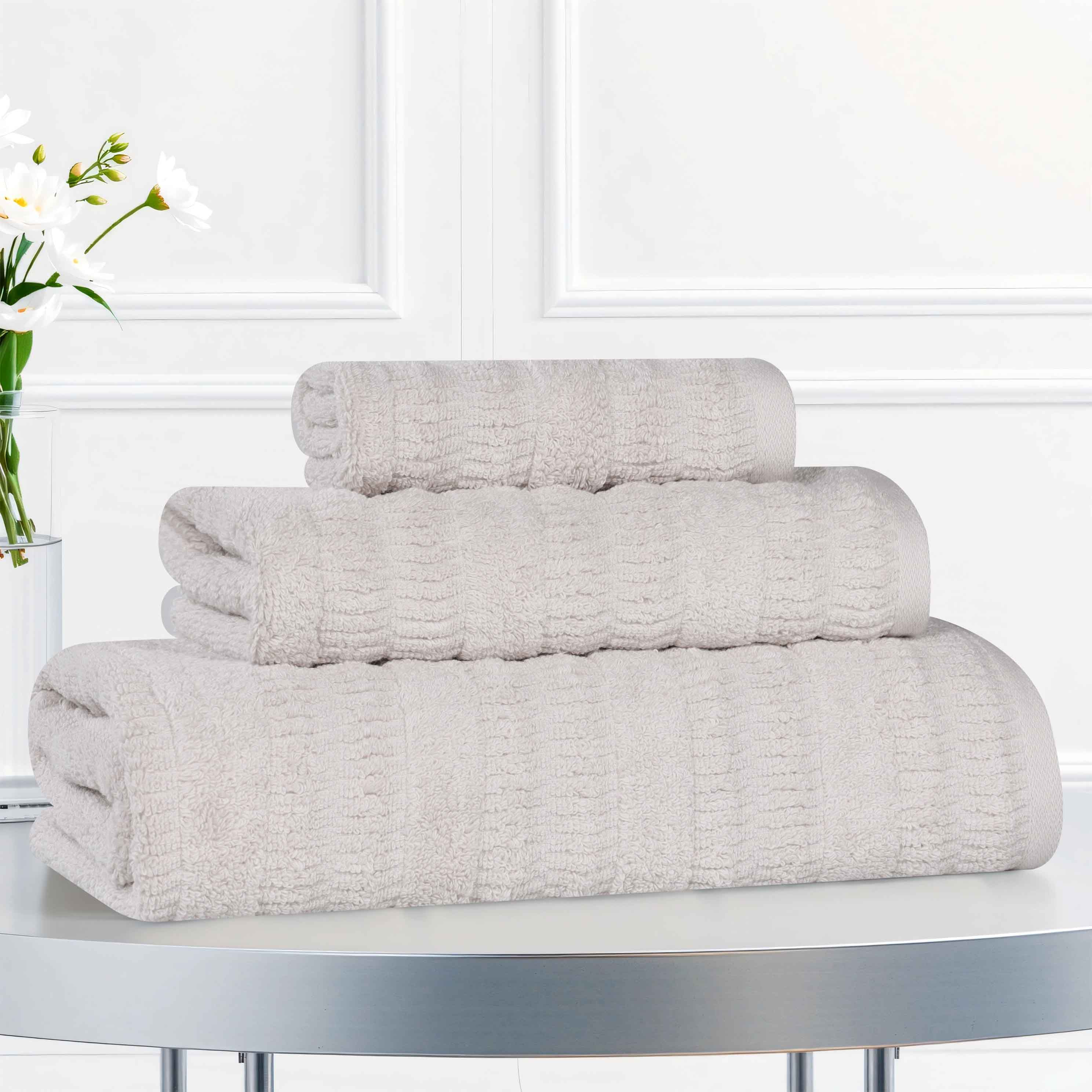 Mika Smart Twist Cotton Solid Textured Ribbed 3 Piece Towel Set - Towel Set by Superior