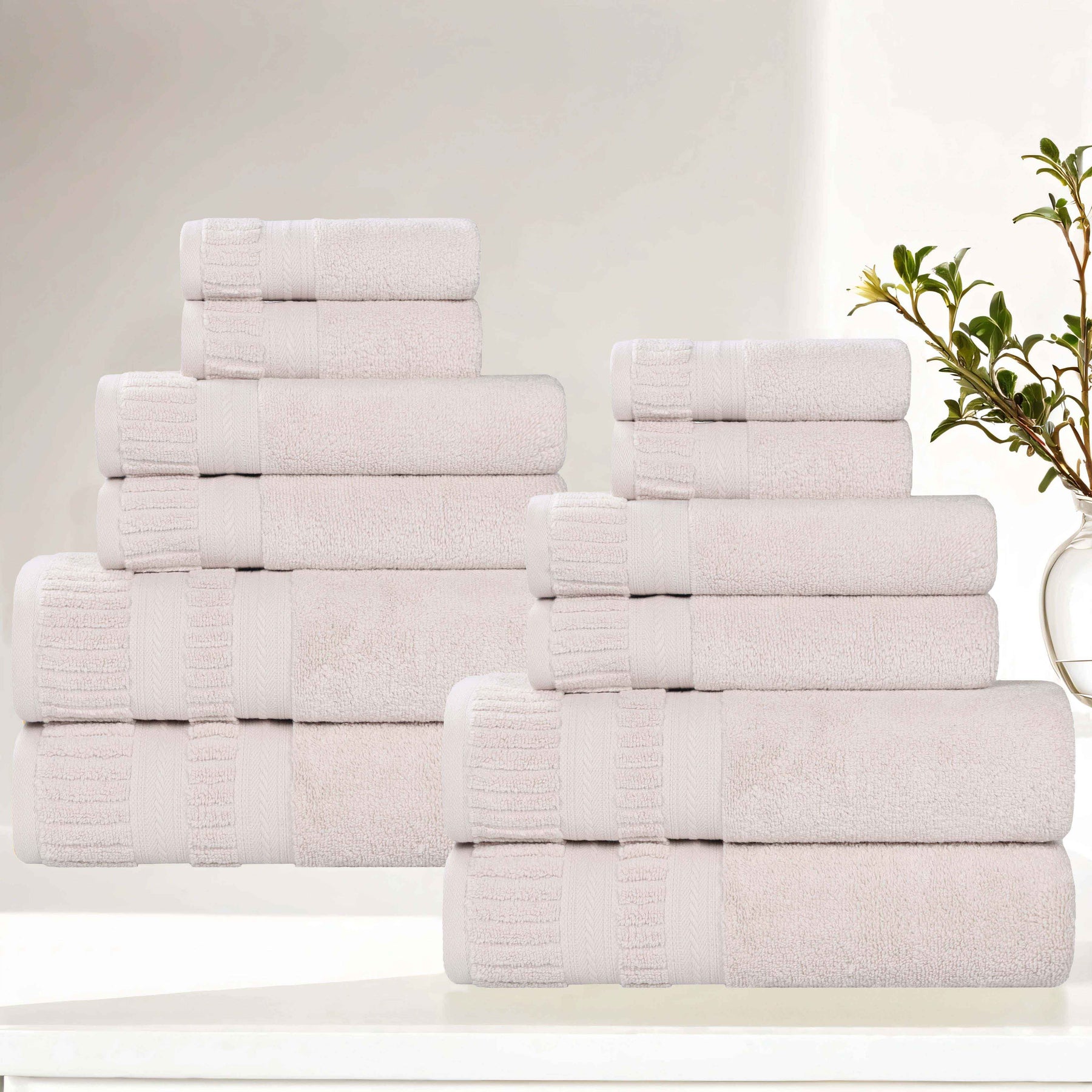 Venice Zero Twist Cotton Medium Weight Absorbent 12 Piece Towel Set