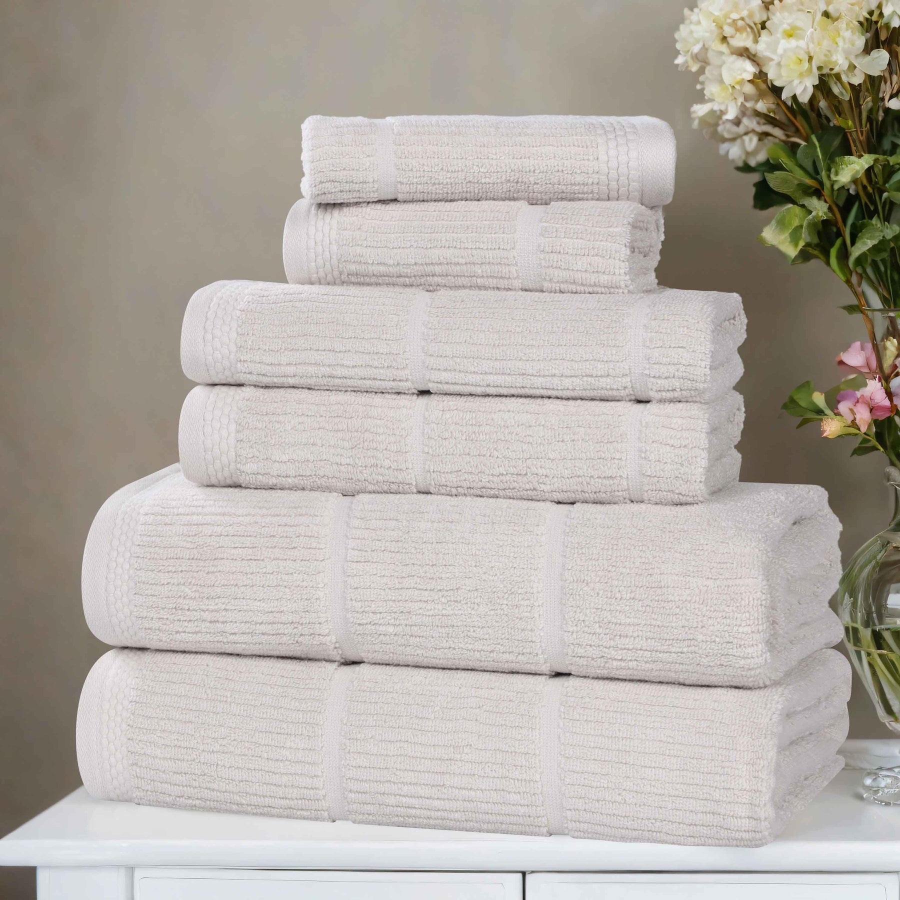 Milo Smart Twist Cotton Medium Weight Solid Ribbed 6 Piece Towel Set