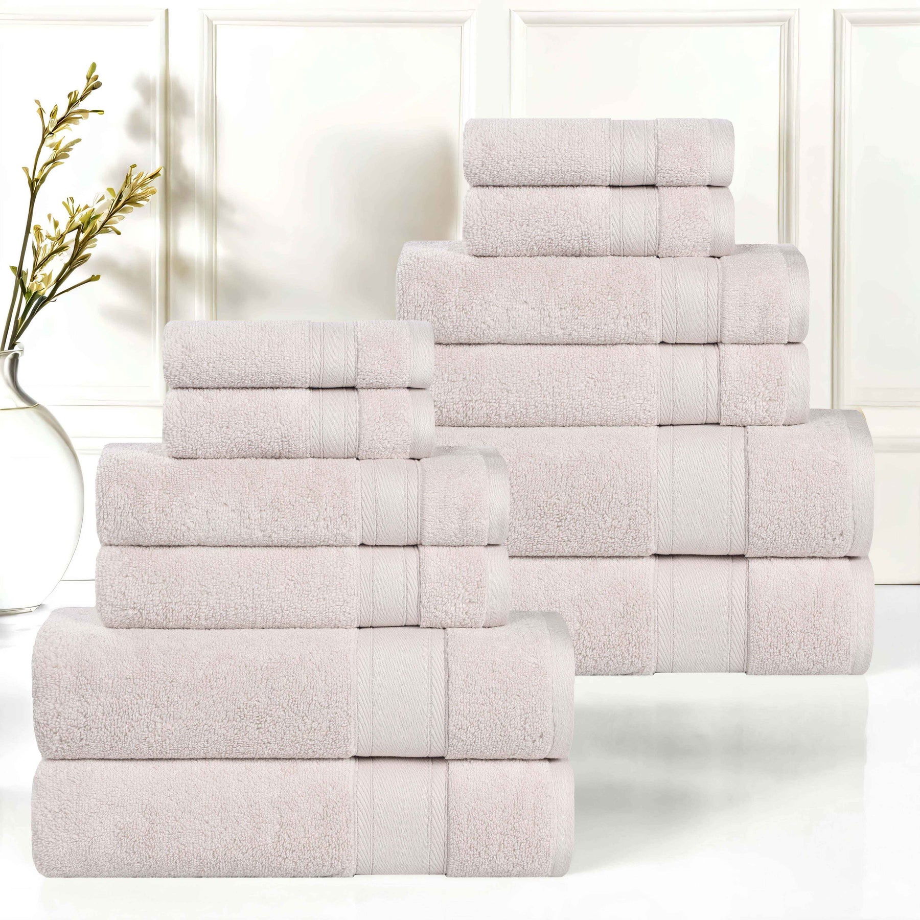 Belmont Zero Twist Cotton Medium Weight Absorbent 12 Piece Towel Set