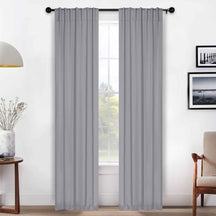 Solid Room Darkening Blackout Curtain Panels, Back Tabs, Set of 2 - Silver