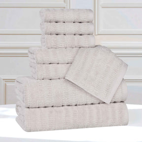 Mika Smart Twist Cotton Solid Textured Ribbed 8 Piece Towel Set