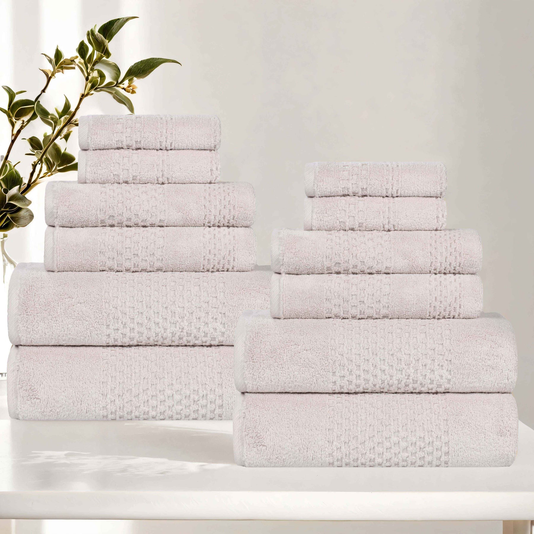 Playa Zero Twist Cotton Solid Waffle Textured 12 Piece Towel Set