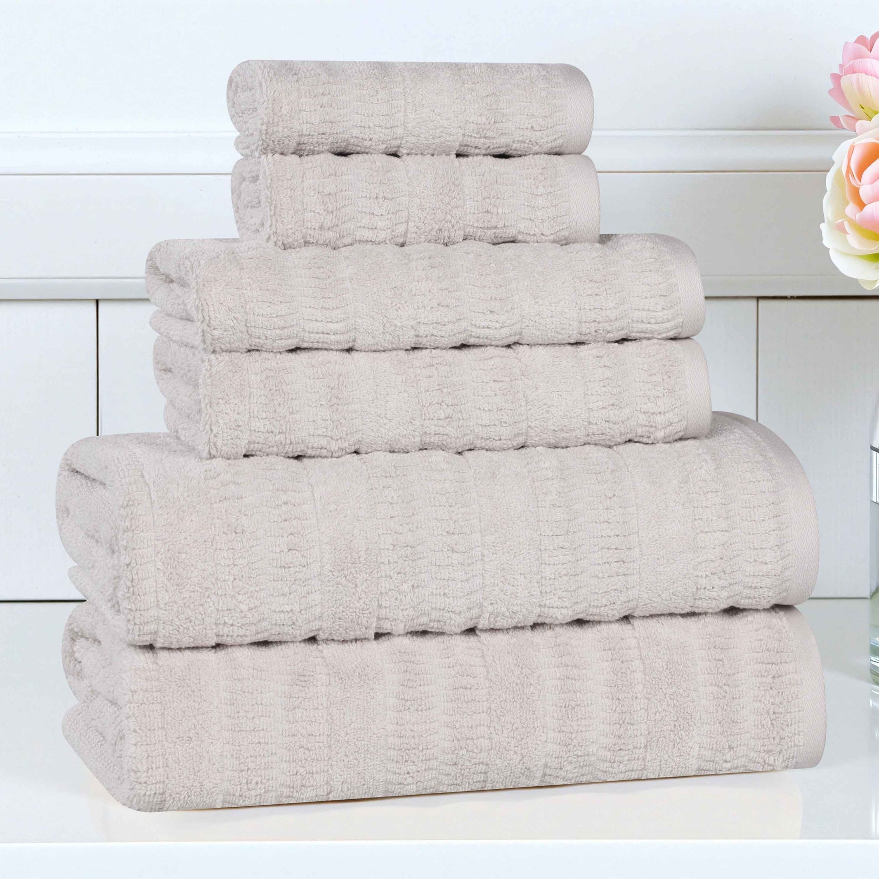 Mika Smart Twist Cotton Solid Textured Ribbed 6 Piece Towel Set