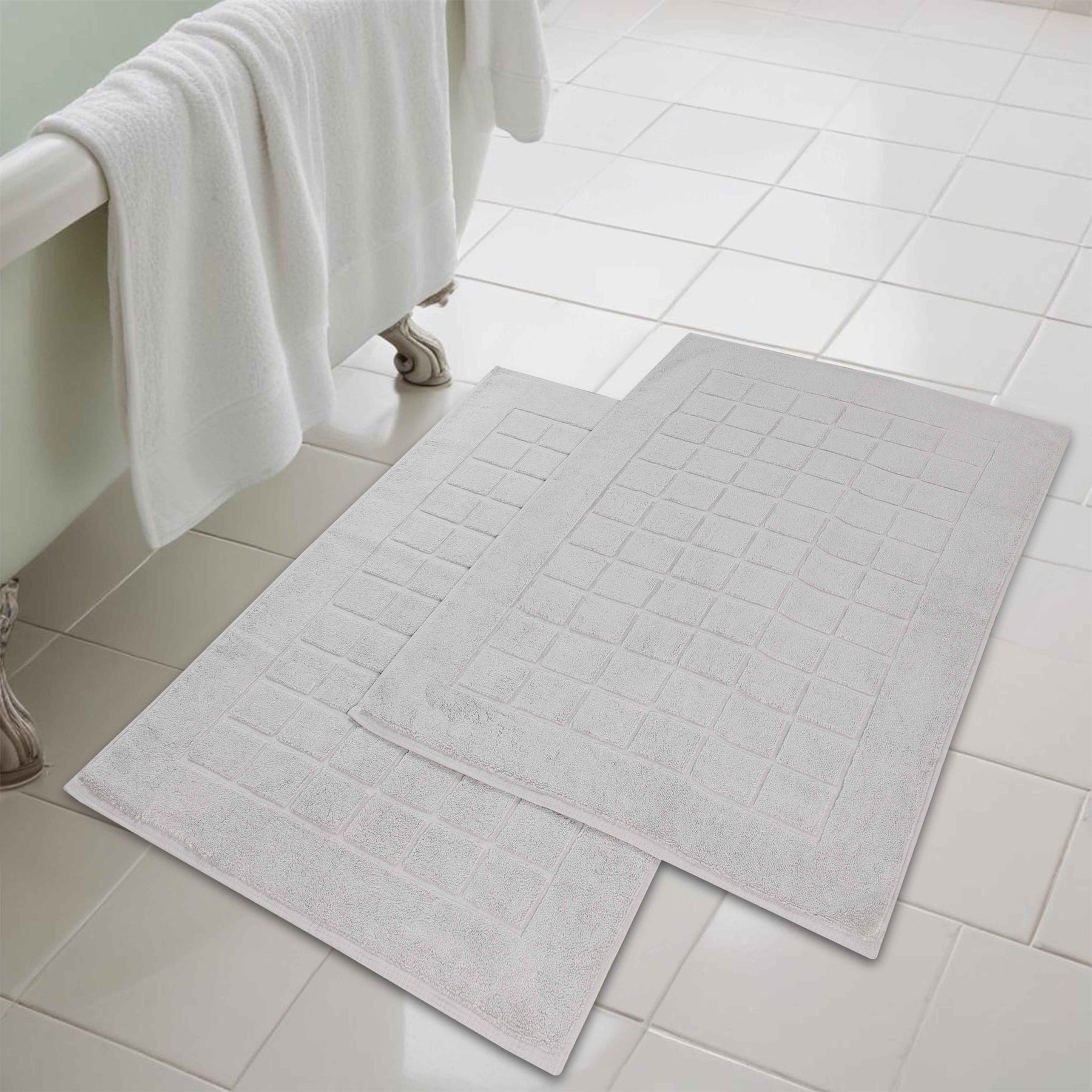 Nora Cotton Solid Absorbent Thick Checkered Washable Bath Mat Set of 2