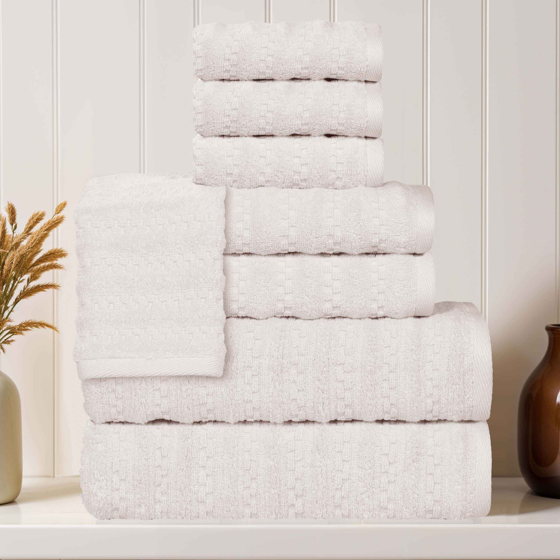 Zuma Zero Twist Cotton Medium Weight Waffle Stripes 8 Piece Towel Set