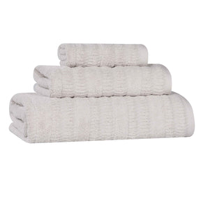 Mika Smart Twist Cotton Solid Textured Ribbed 3 Piece Towel Set