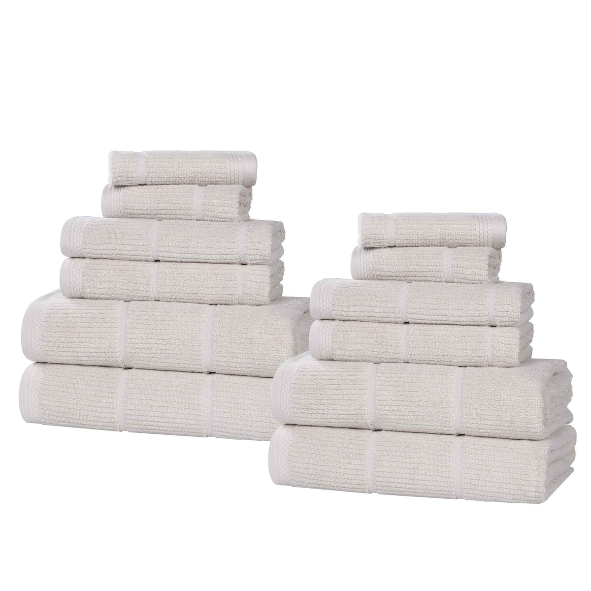 Milo Smart Twist Cotton Medium Weight Solid Ribbed 12 Piece Towel Set