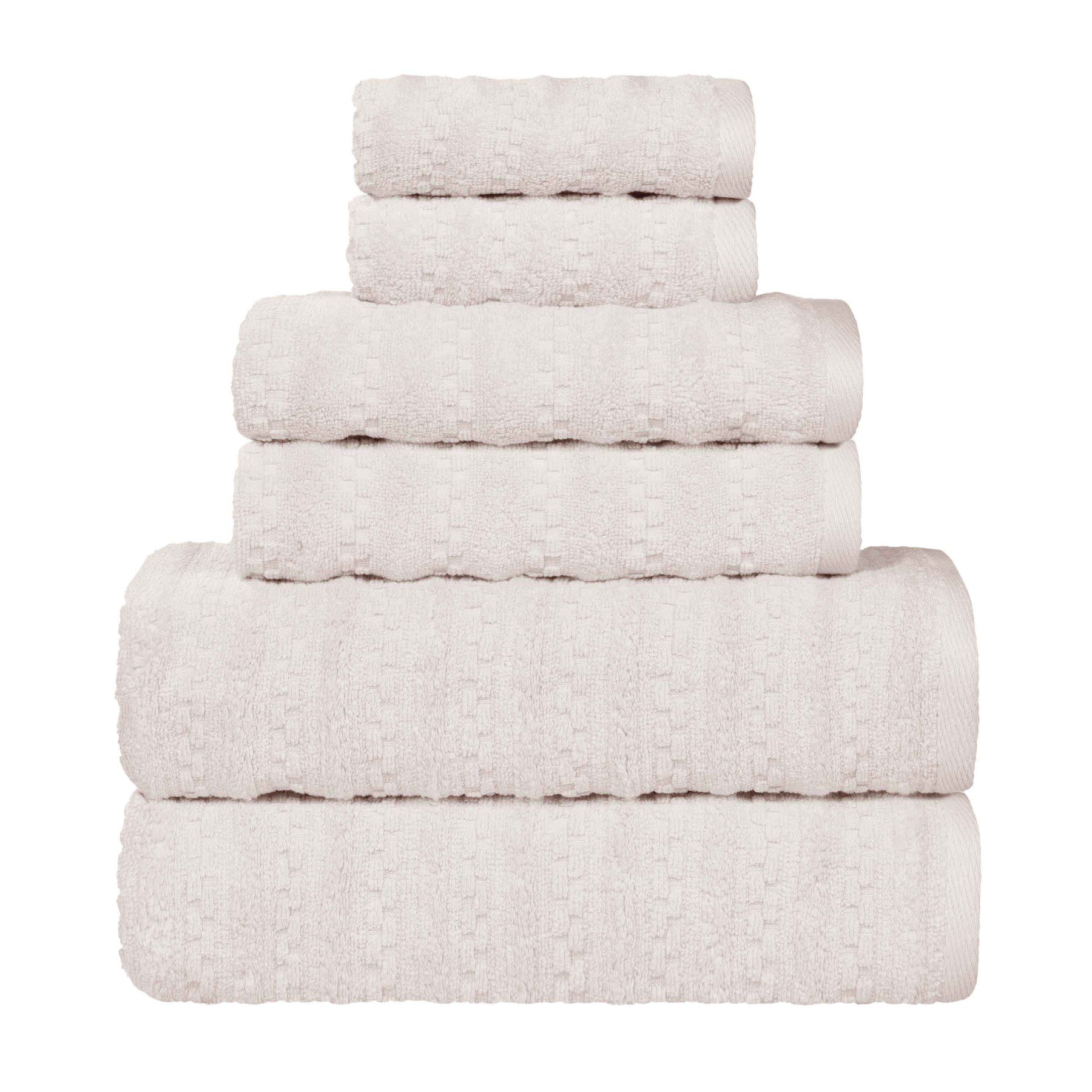 Zuma Zero Twist Cotton Medium Weight Waffle Stripes 6 Piece Towel Set