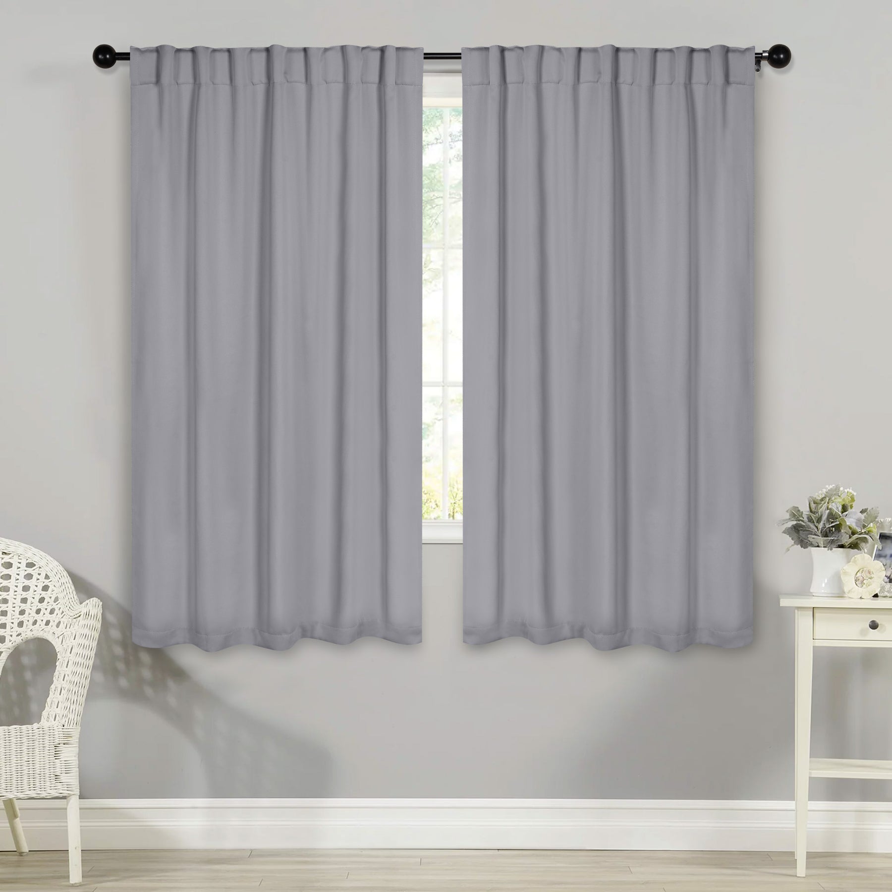 Solid Room Darkening Blackout Curtain Panels, Back Tabs, Set of 2 - Silver