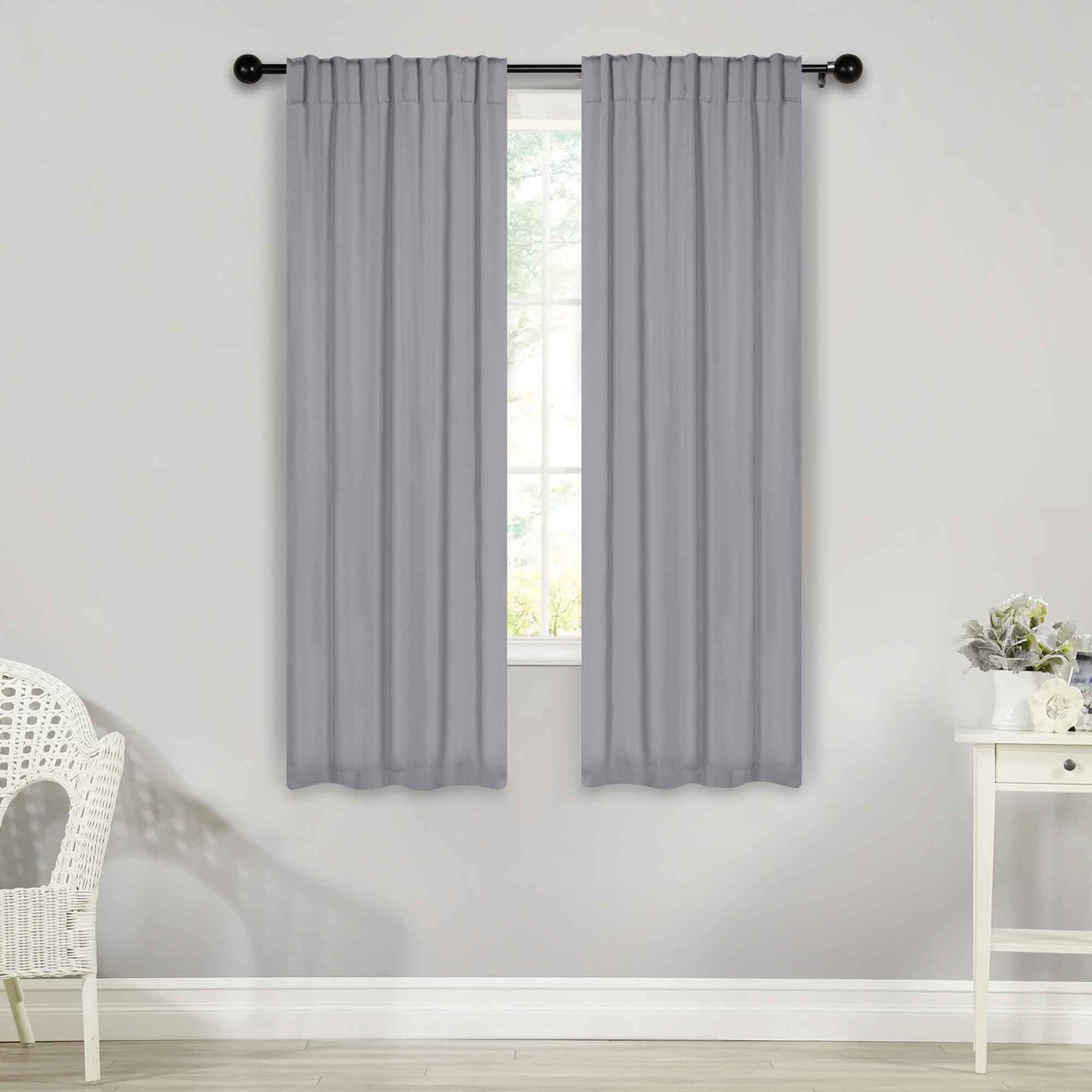 Solid Room Darkening Blackout Curtain Panels, Back Tabs, Set of 2 - Silver