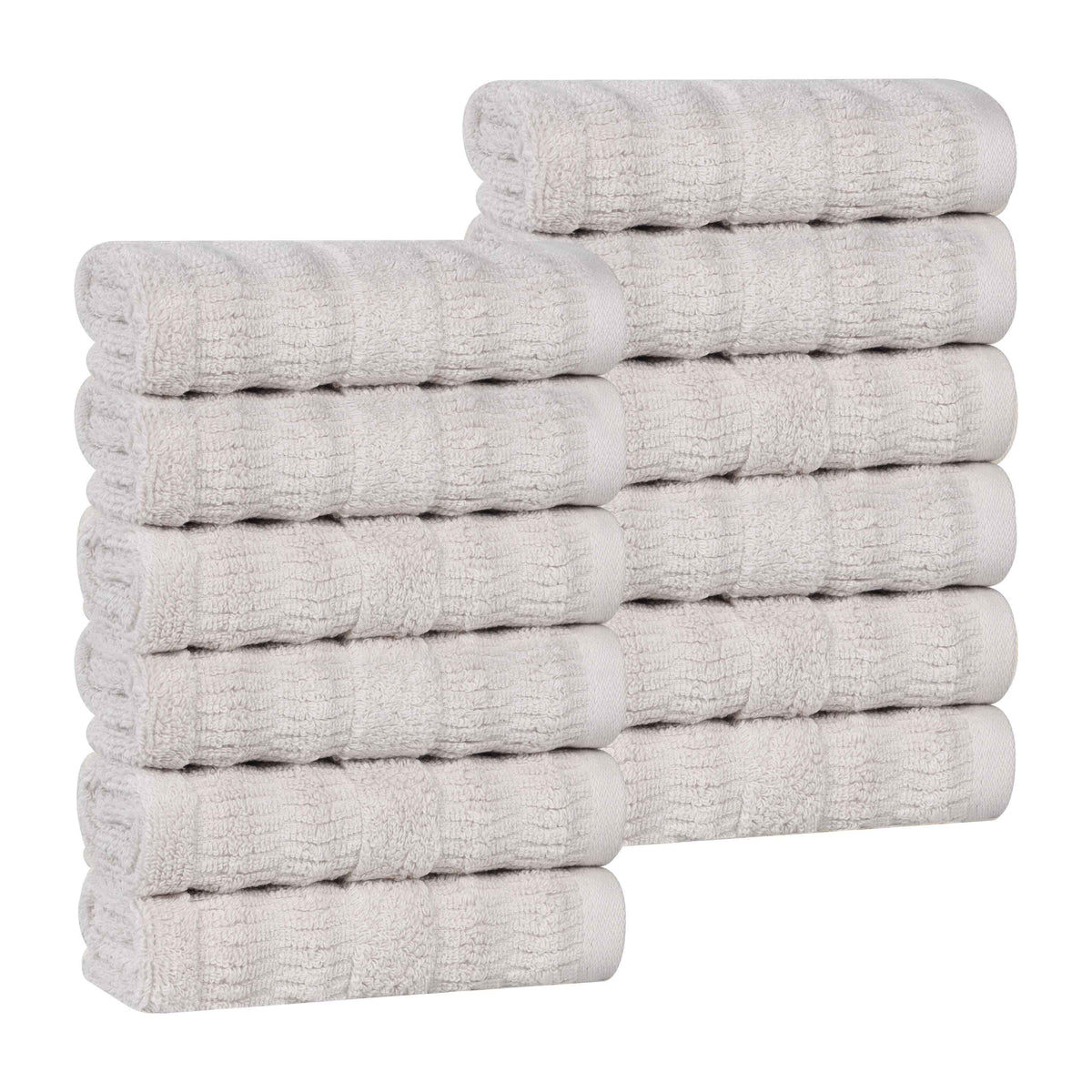 Mika Smart Twist Cotton Solid Textured Ribbed Face Towels, Set of 12