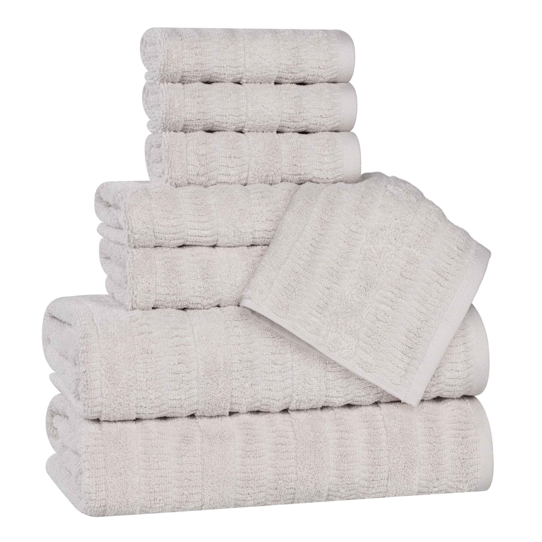 Mika Smart Twist Cotton Solid Textured Ribbed 8 Piece Towel Set