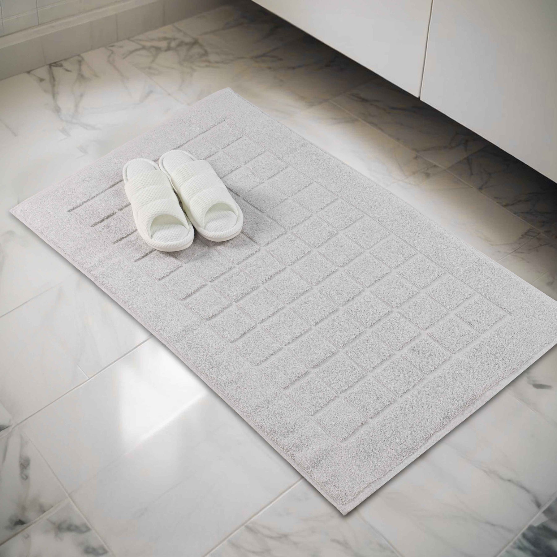 Nora Cotton Solid Absorbent Thick Checkered Washable Bath Mat Set of 2