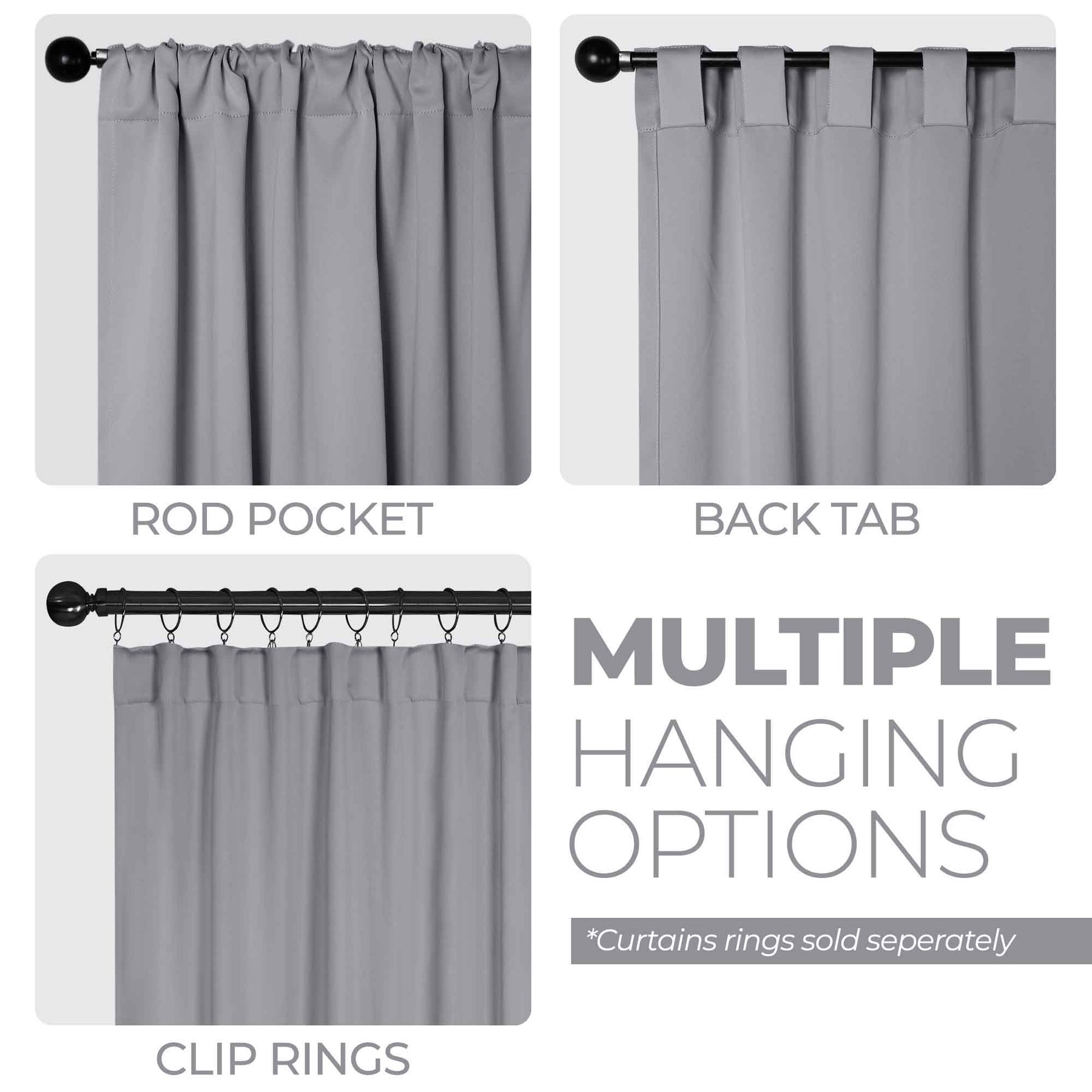 Solid Room Darkening Blackout Curtain Panels, Back Tabs, Set of 2 - Silver