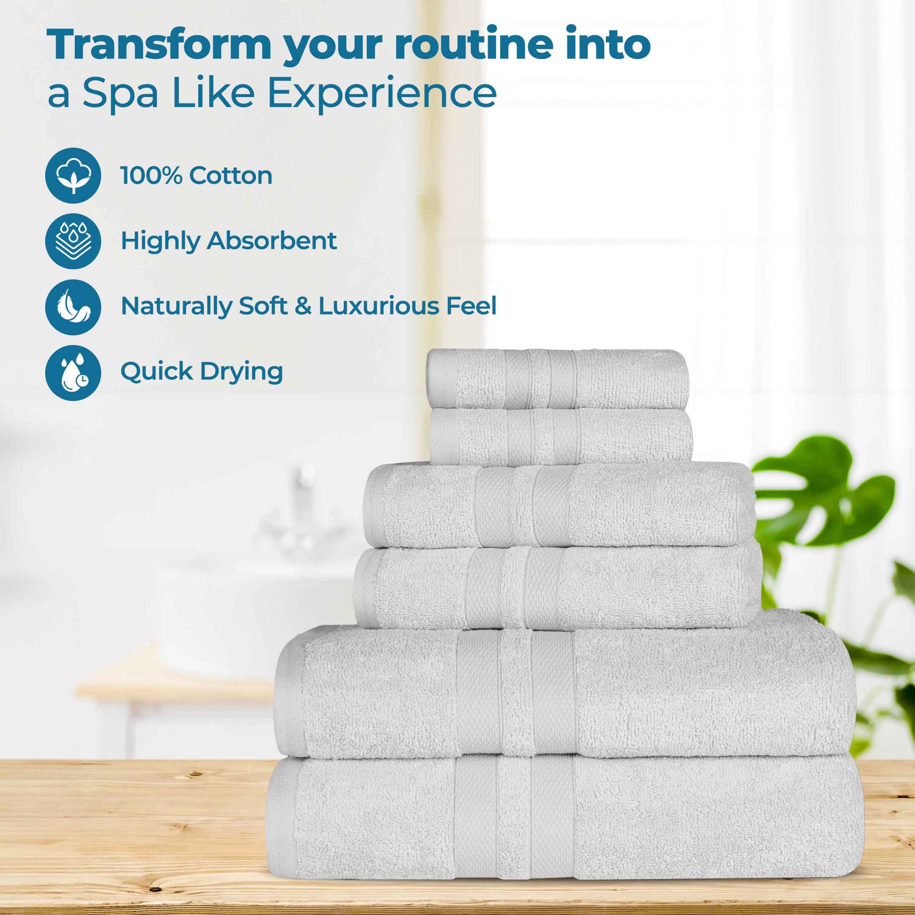 Ultra Soft Cotton Absorbent Solid Assorted 6 Piece Towel Set