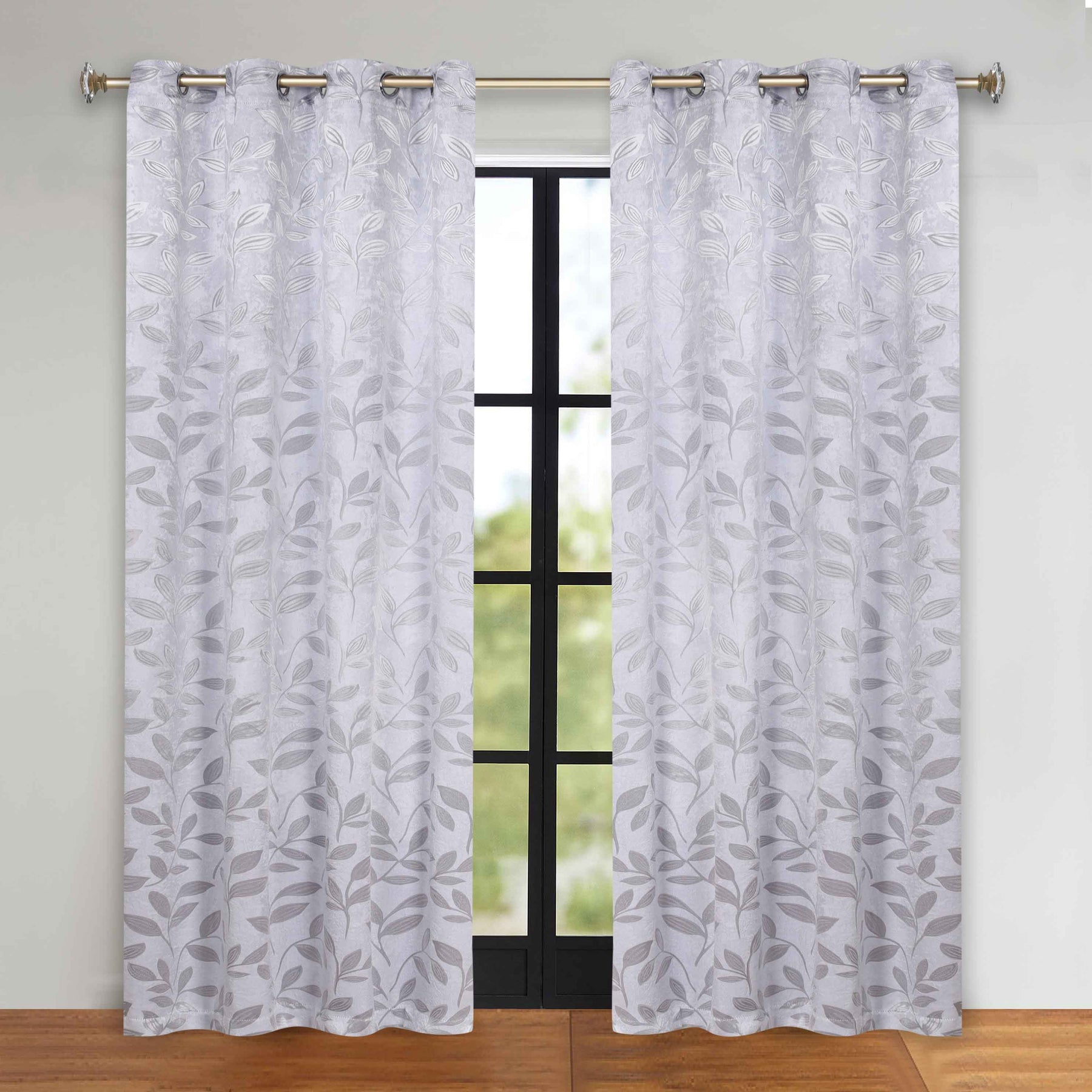 Leaves Room Darkening Grommet Blackout Curtain Panels, Set of 2 - Silver