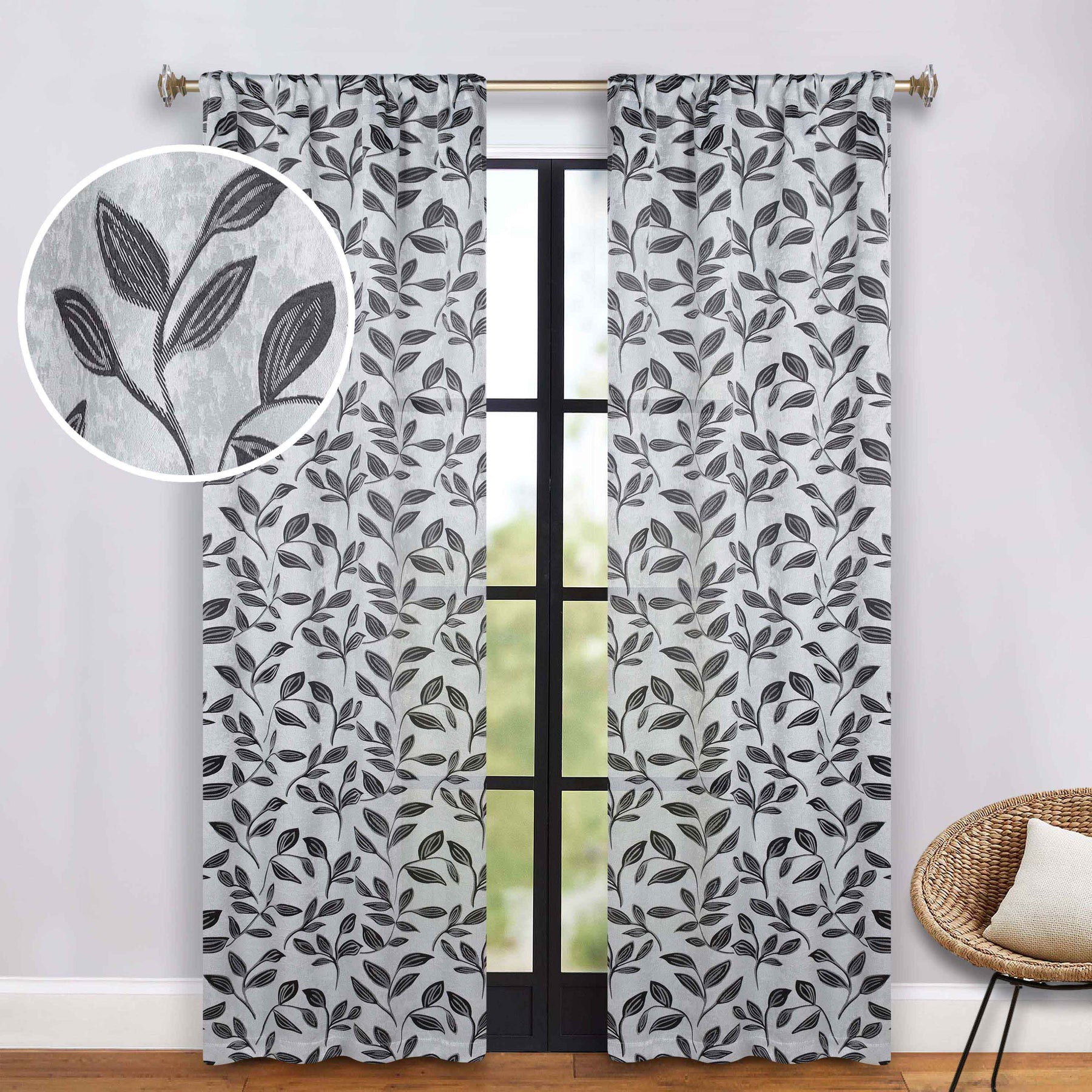 Leaves Washable Room Darkening Blackout Curtain Panels, Set of 2