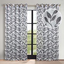 Leaves Room Darkening Grommet Blackout Curtain Panels, Set of 2 - Silver-Black