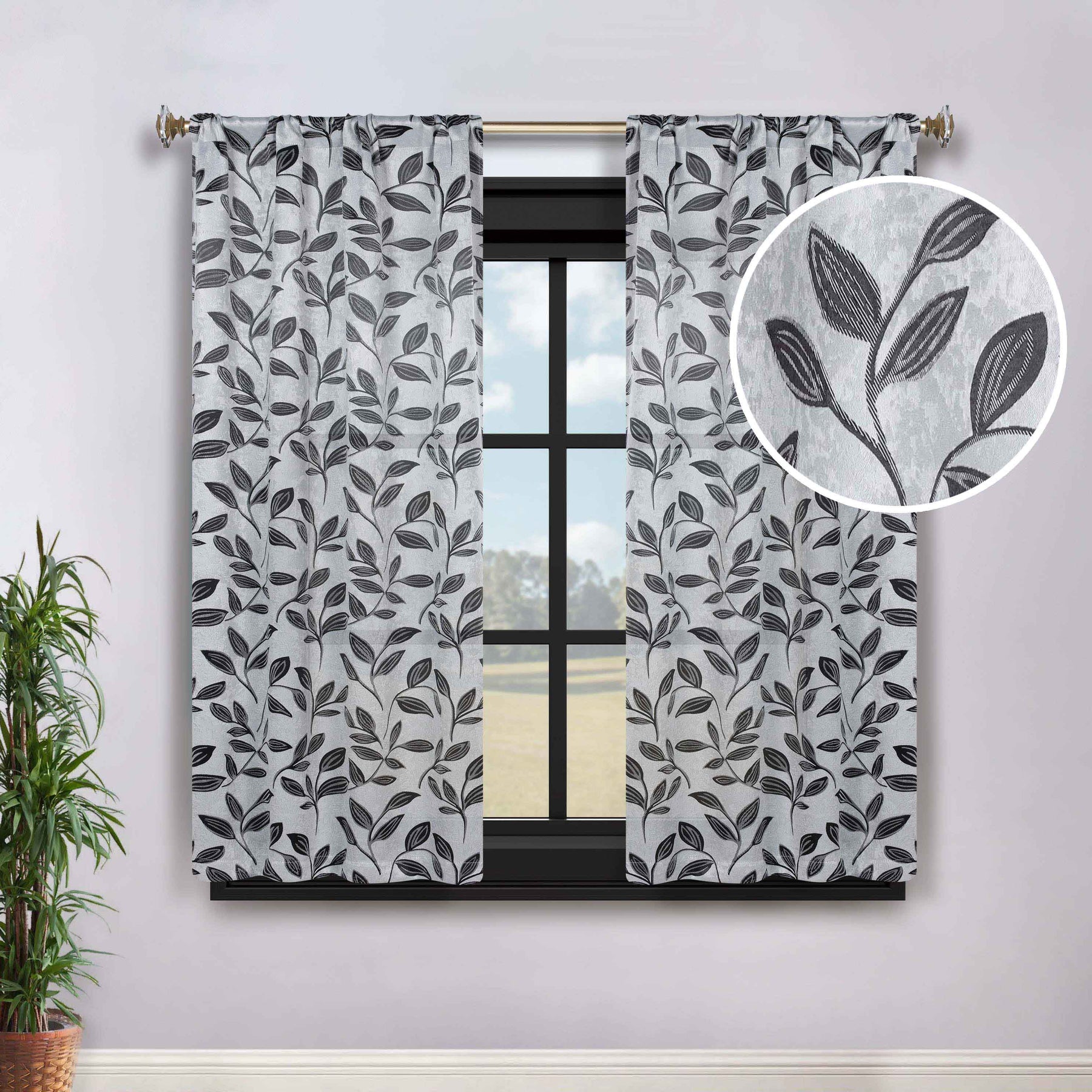 Leaves Washable Room Darkening Blackout Curtain Panels, Set of 2