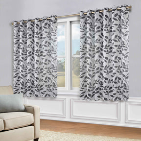 Leaves Room Darkening Grommet Blackout Curtain Panels, Set of 2 - Silver-Black